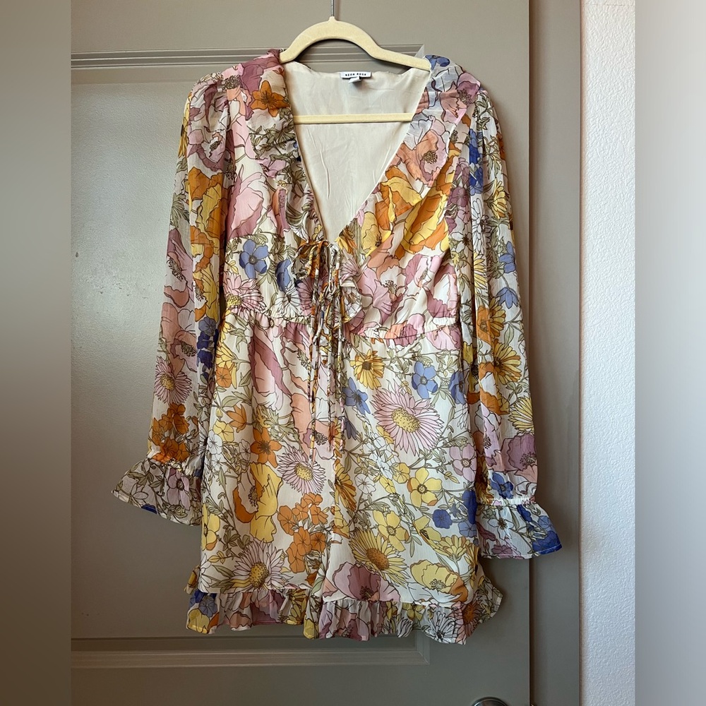 Neon Rose Floral Ruffle Romper - Picture 2 of 10